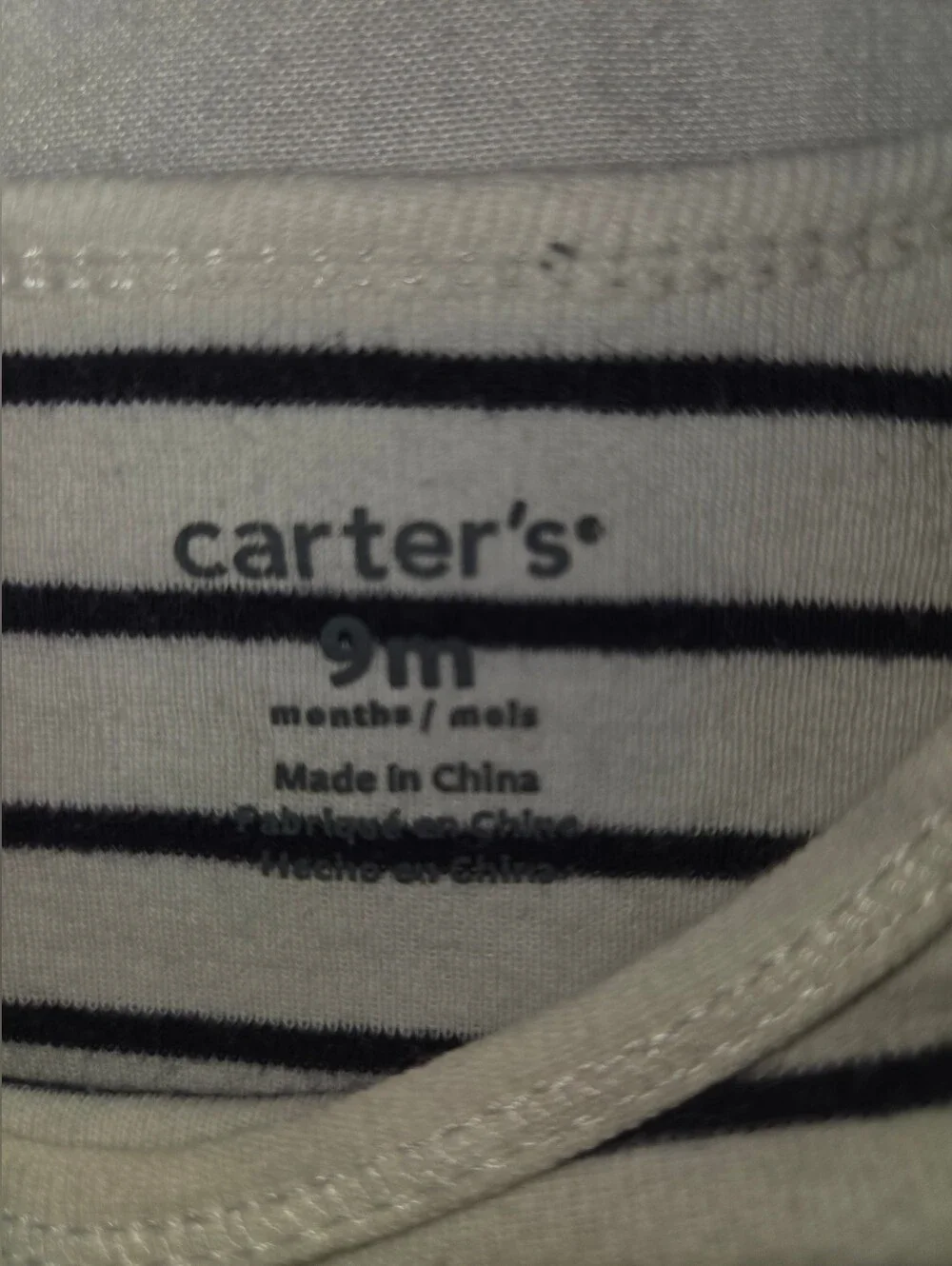 Carter's Cream and Black Striped Long-Sleeve One-Piece